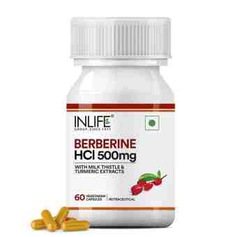 Берберін HCl 500 мг, з розторопшою та куркумою 60 капсул, Інлайф.; Inlife Berberine Supplement with HCl 500mg, Milk Thistle, Turmeric
